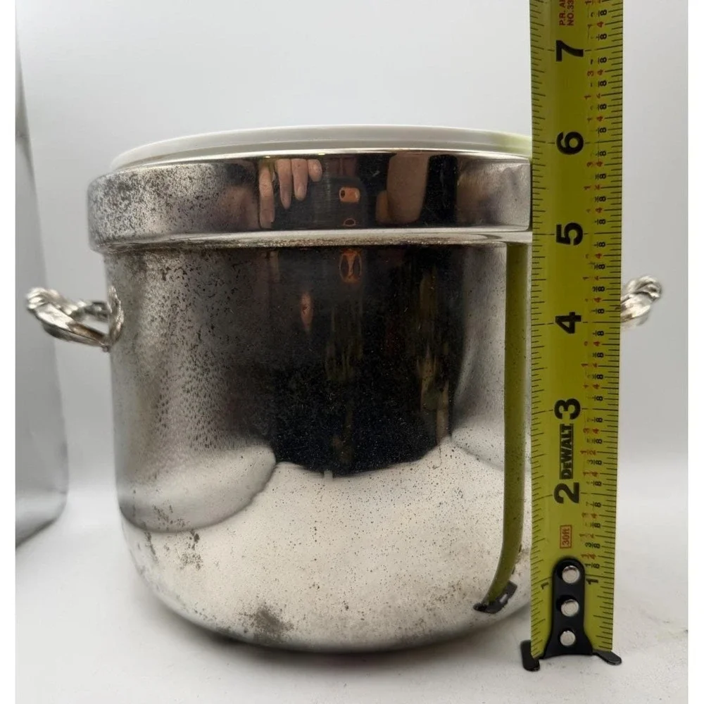 FB Rogers Silverplate Ice Bucket Milk Glass Liner Wine Cooler 6